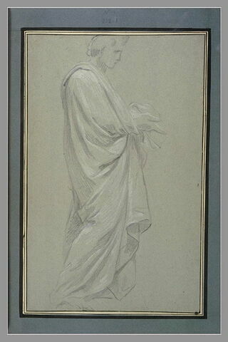 Une figure drapée, debout, vue de profil, tournée à droite, image 1/1