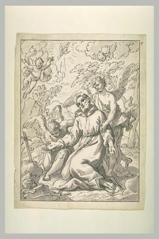Saint François d'Assise à genoux reçevant les stigmates, image 1/1