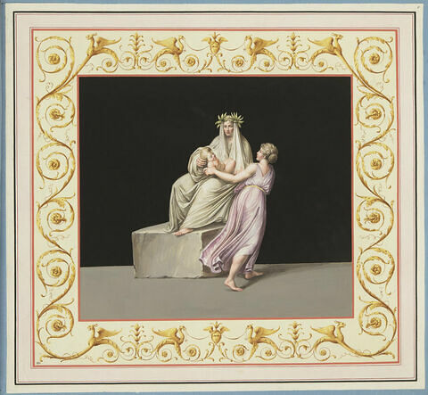 Triptolème enfant est confié par Céléos à Demeter