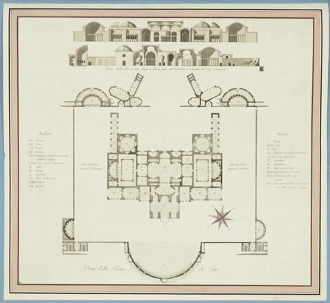 Plan du rez-de-chaussée des Thermes de Titus, et élévation, image 1/2