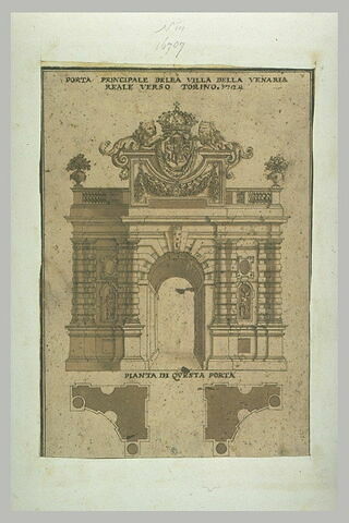 Plan et élévation de la porte principale de la Villa della Venaria Reale, image 1/1
