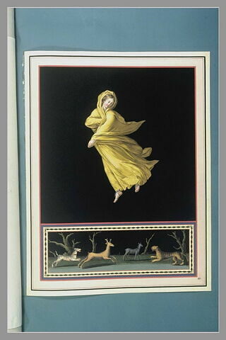 Femme enveloppée dans un voile jaune ; rencontre de quatre animaux, image 2/2