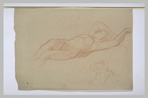 Femme nue, allongée. Femme à mi-corps, la main droite sur le front, image 1/1
