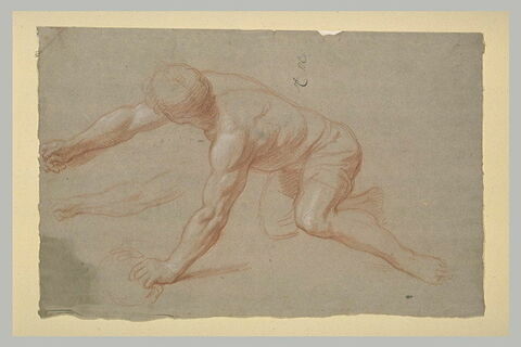 Homme demi nu, à genoux, de profil, image 1/1