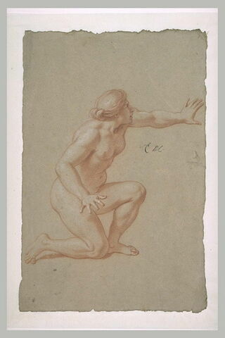 Femme nue, un genou à terre