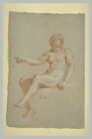 Femme nue, assise, tournée à gauche, regardant à droite, image 2/2
