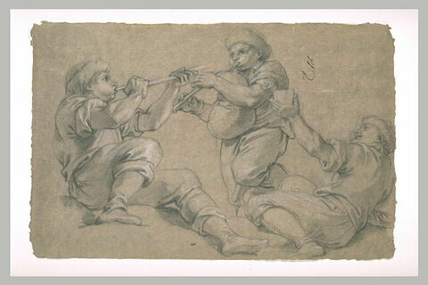 Trois hommes jouant de la musique, ou buvant, image 2/2