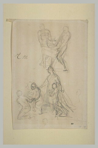 Deux études de deux hommes portant un fardeau. Figure drapée debout..., image 1/1