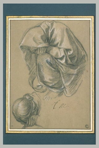 Femme assise, voilée, la tête dans ses mains, image 2/2