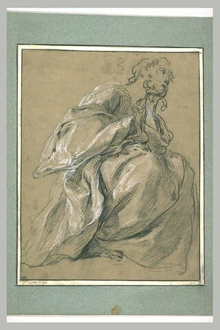 Etude d'une figure de femme drapée, assise, tournée vers la droite, image 2/2