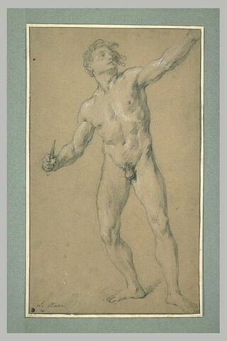 Homme nu, debout, tenant un poignard dans la main droite, image 2/2