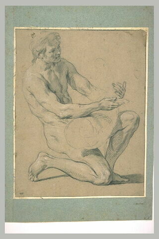 Homme nu, un genou en terre, vu de trois quarts, image 2/2
