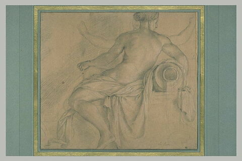 Nymphe assise, vue de dos, le bras droit appuyé sur son urne, image 2/2