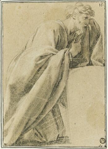 Un homme drapé, à genoux, accoudé : étude pour le deuxième tableau