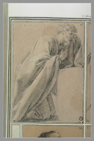 Un homme drapé, à genoux, accoudé : étude pour le deuxième tableau, image 2/2