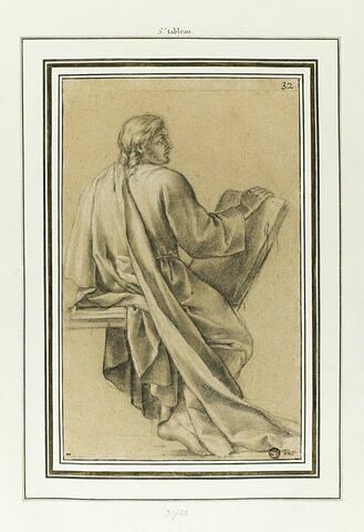 Un homme drapé, assis tenant un livre : étude pour le cinquième tableau, image 1/2