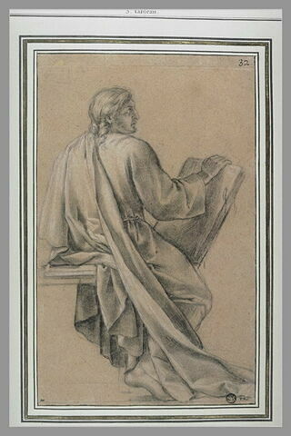 Un homme drapé, assis tenant un livre : étude pour le cinquième tableau, image 2/2