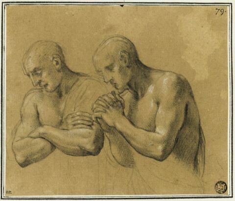 Deux hommes nus, à mi-corps : étude pour le douzième tableau, image 1/2