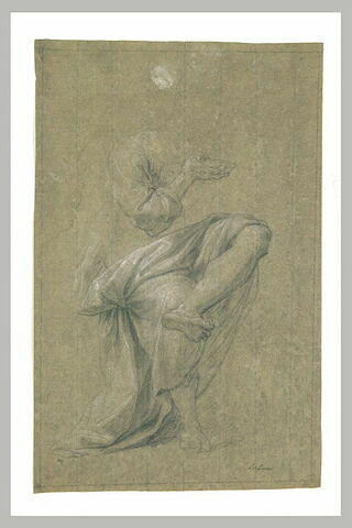 Etude de draperie pour une femme assise, tenant une coupe, image 1/1