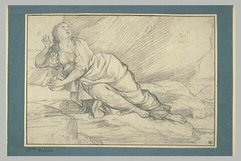 Femme couchée, tournée vers la droite, regardant au ciel : la Madeleine (?)