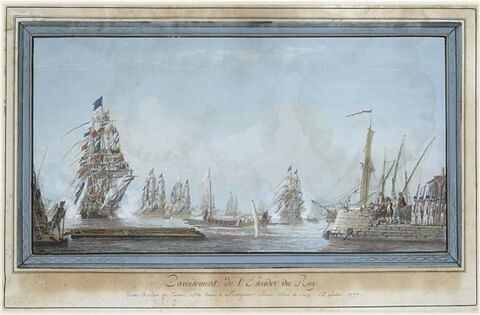 Pavoisement de l'escadre du roi à l'extrémité du môle dans le port de Toulon ; fête donnée à Monsieur comte de Provence en juillet 1771