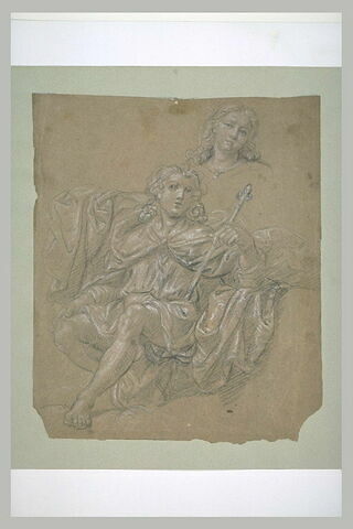 Etude d'homme assis, tenant un sceptre à la main gauche ; reprise de la tête, image 1/1