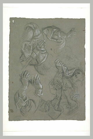 Etude de figures, mains et de bras avec draperies, image 1/1