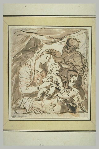 Sainte Famille avec saint Jean Baptiste offrant des fruits à Jésus