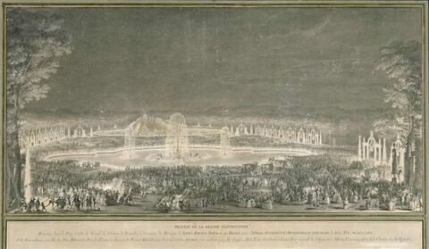 La grande illumination du parc de Versailles lors des fêtes du mariage du Dauphin Louis XVI et de l'archiduchesse d'Autriche Marie-Antoinette, le 19 mai 1770, image 1/1