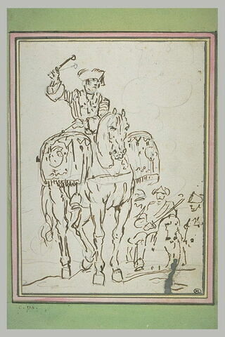 Un timbalier à cheval précédant des cavaliers