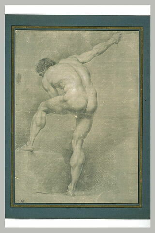 Figure d'académie : homme nu, vu de dos, le torse incliné vers la gauche..., image 2/2