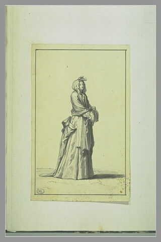 Femme tenant son éventail à la main, une écharpe sur la tête,..., image 2/2