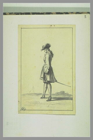 Jeune homme vu de profil portant un plumet, une épée au côté, image 2/2