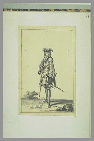 Cavalier ayant une canne à la main, une main dans la poche, l'épée au côté, image 2/2