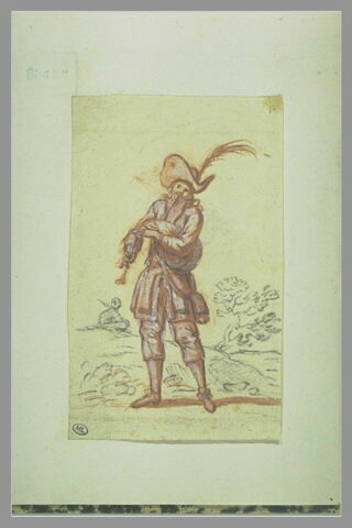 Berger jouant de la musette, sur fond de paysage avec personnages, image 2/3