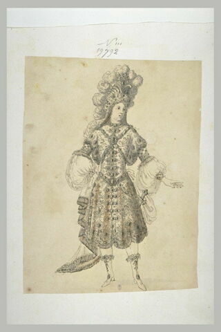 Un homme, richement vêtu, et portant l'épée au côté, image 1/1