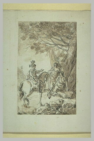 Un chevalier rencontre un berger et une bergère au pied d'un arbre