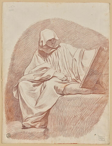 Une religieuse drapée, la tête couverte d'un voile, lisant un livre, image 1/2