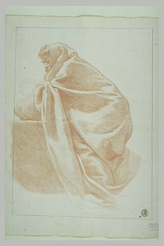 Figure d'un vieillard enveloppé dans un manteau et agenouillé, image 2/2