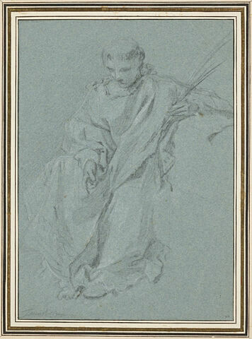 Saint Etienne assis, tenant une palme de martyre