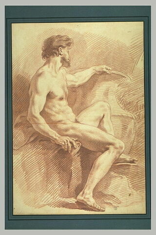 Homme nu, assis, tourné vers la droite, la main gauche posée sur un vase, image 2/2