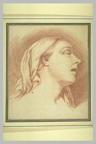 Tête de femme, de profil, bouche ouverte, image 1/1