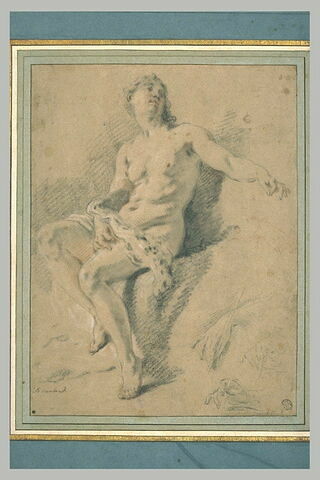 Diane nue, assise sur un rocher, le bras gauche étendu, image 2/2