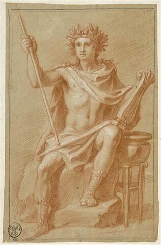Apollon assis, tenant une lyre, vu de face