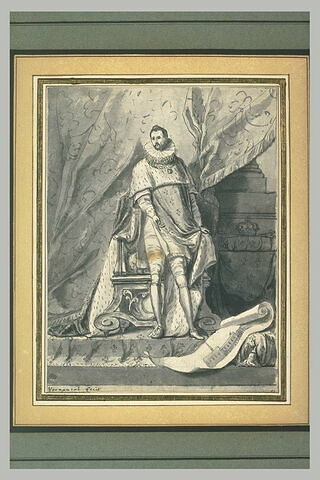 Portrait en pied d'un roi de France debout devant son trône