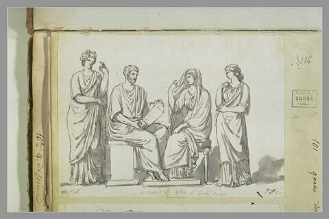 Quatre personnages à l'antique drapés, en conversation, image 6/6