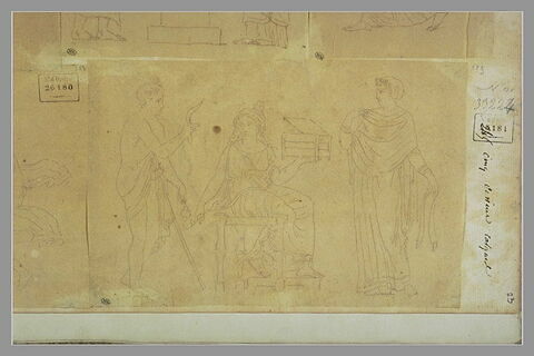 Un berger, une femme assise tenant une boîte et une femme debout, image 2/2