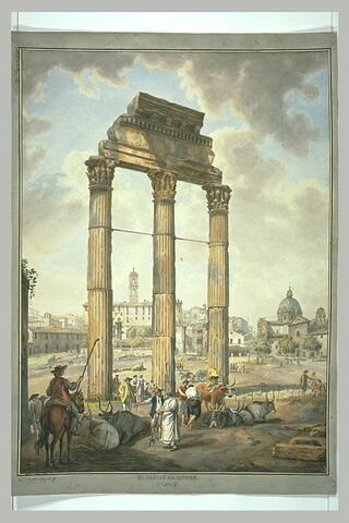 Les trois colonnes du temple de Jupiter Stator et des figures