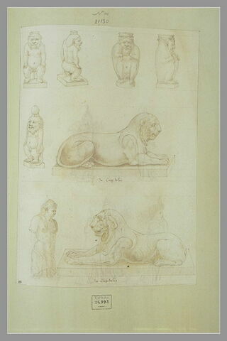 Cinq typhons, deux lions, un torse de femme égyptienne et des harpocrates, image 1/1