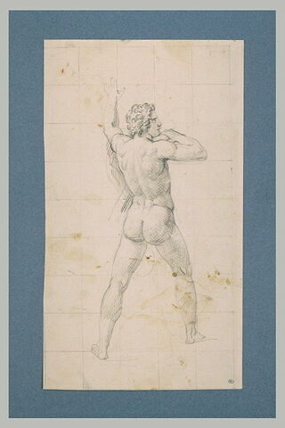 Homme nu, de dos, marchant, vers la droite, le bras gauche levé, image 2/2